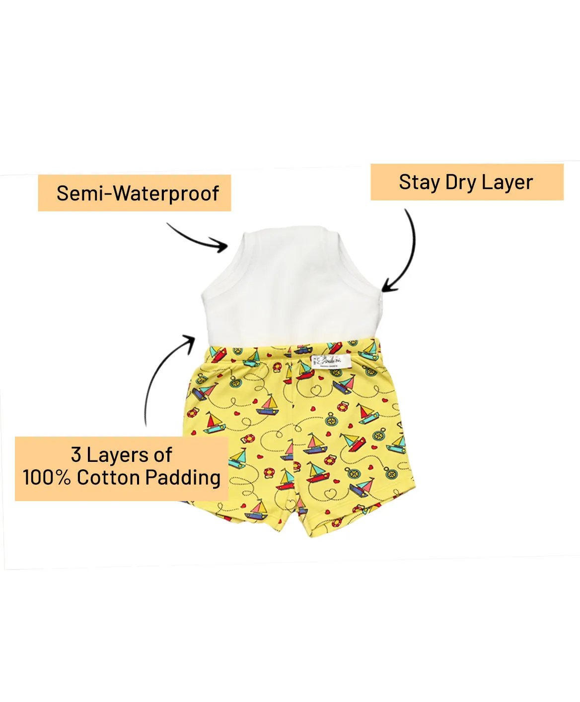 Potty Training Pajamas & Shorts for Toddlers, Boys and Girls - Sailing Hearts