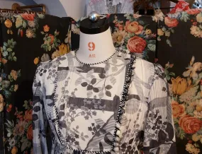 Rare designer vintage original Jean Varon signature print long sleeve 70s maxi dress empire waist 30" 8-10 boho prairie monochrome floral