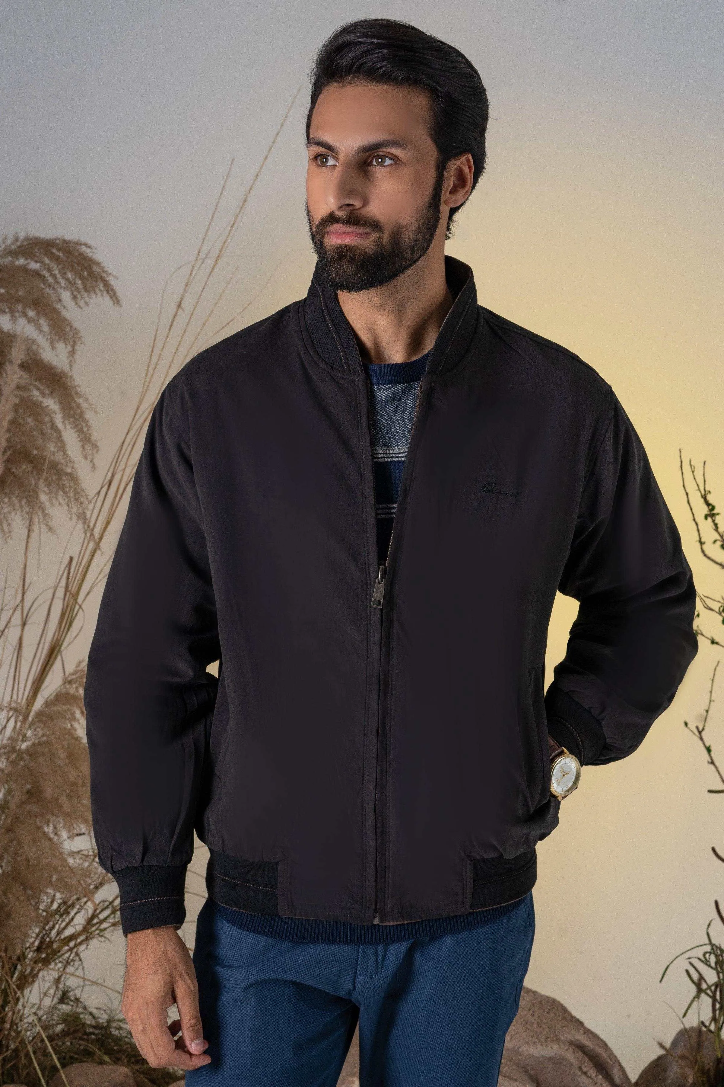 REVERSIBLE JACKET FULL SLEEVES BROWN BLACK