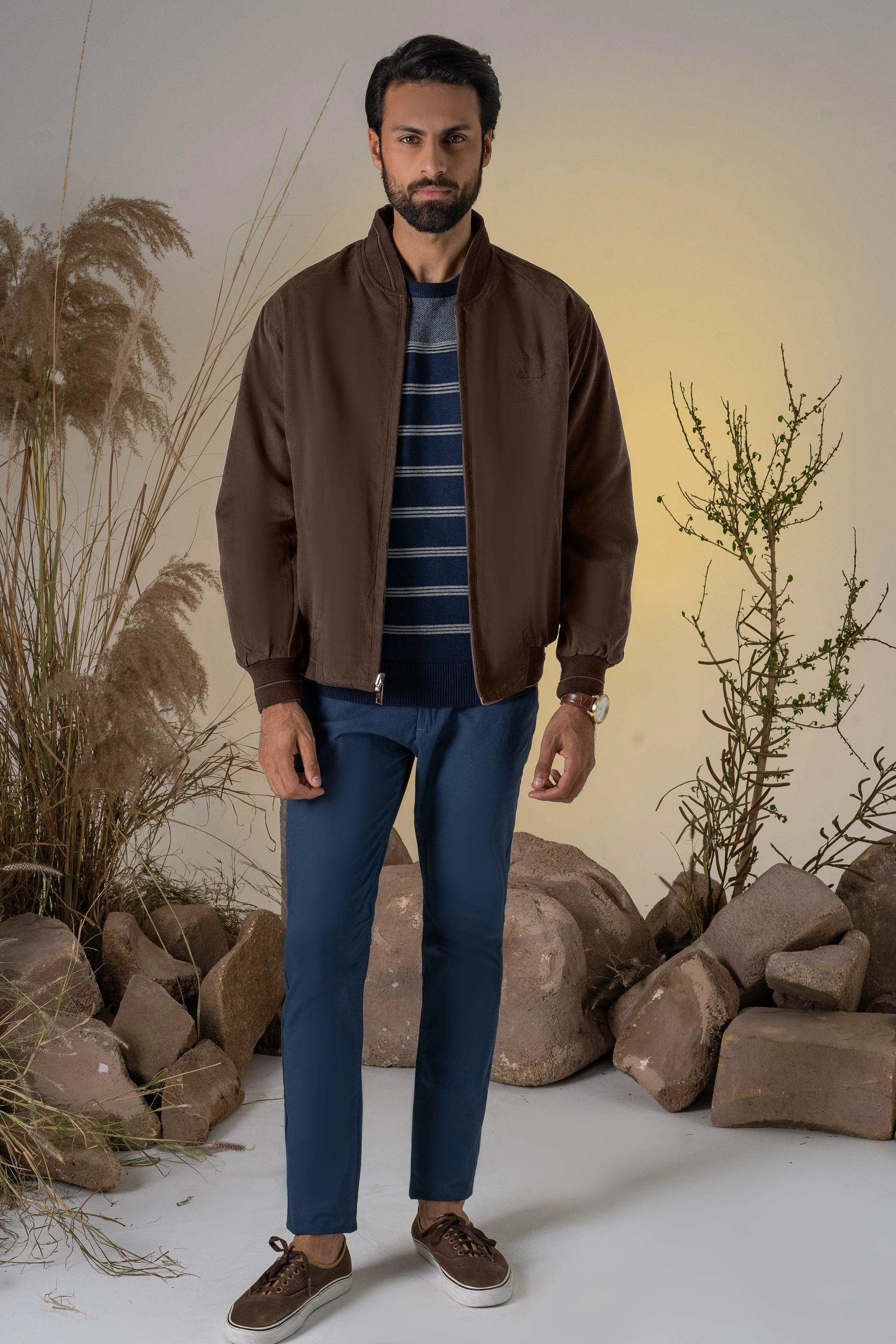 REVERSIBLE JACKET FULL SLEEVES BROWN BLACK