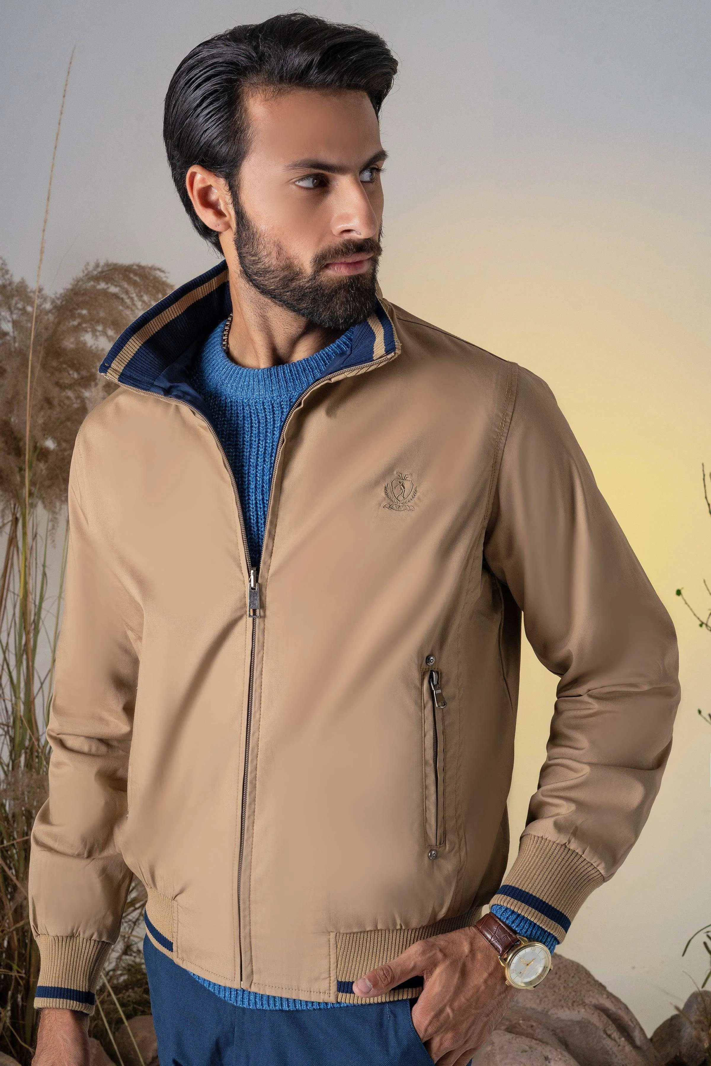 REVERSIBLE JACKET FULL SLEEVES KHAKI GREEN
