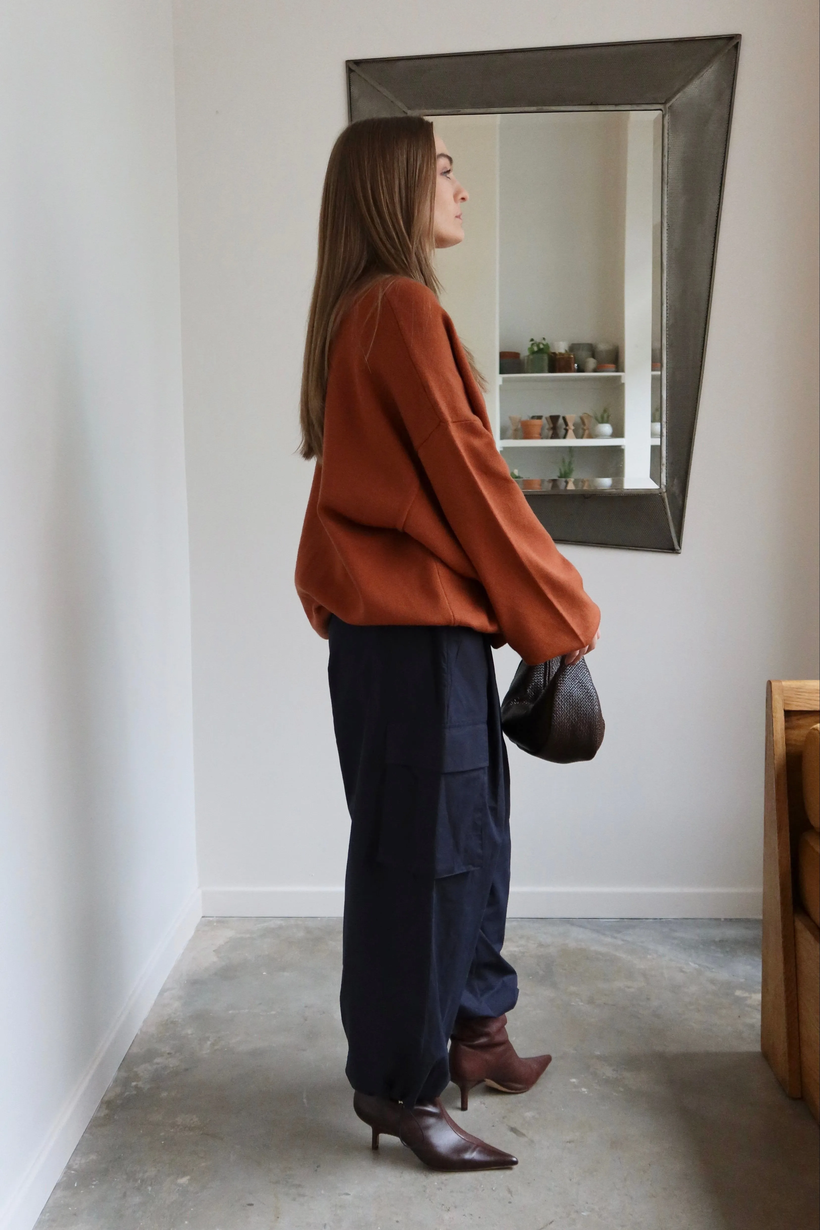 Rust Oversized Ribbed Mock Neck Sweater