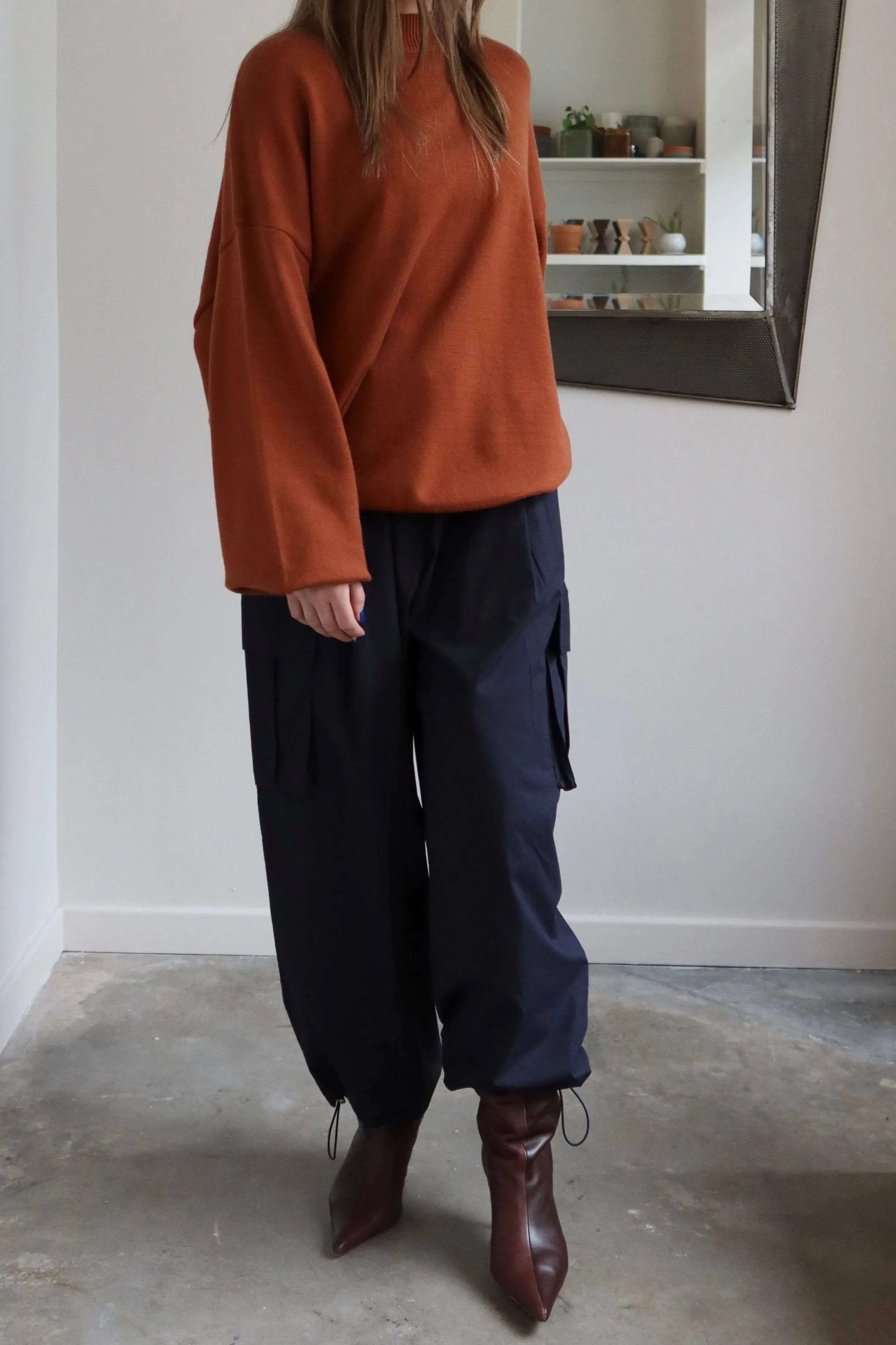 Rust Oversized Ribbed Mock Neck Sweater