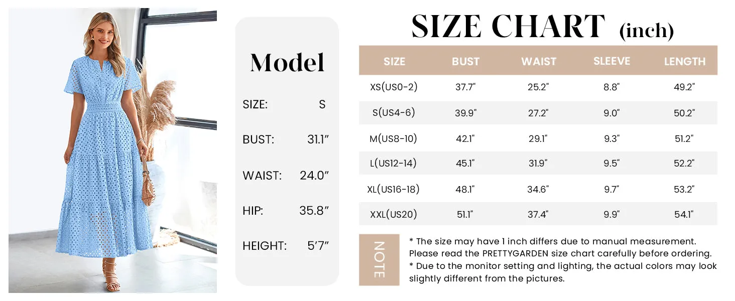 Short Sleeve V Neck Hollow Out Eyelet A Line Long Beach Maxi Dress