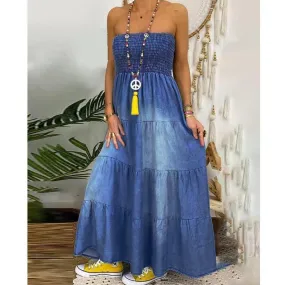 Strapless Maxi Denim Dress