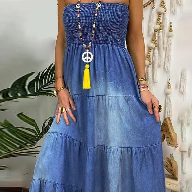 Strapless Maxi Denim Dress
