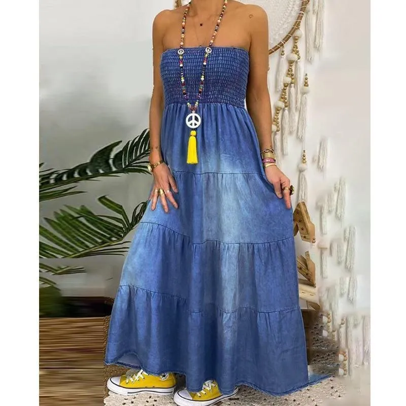 Strapless Maxi Denim Dress