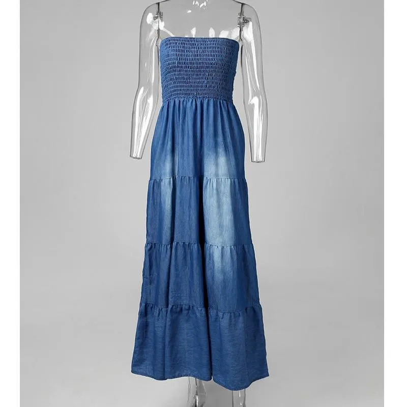 Strapless Maxi Denim Dress