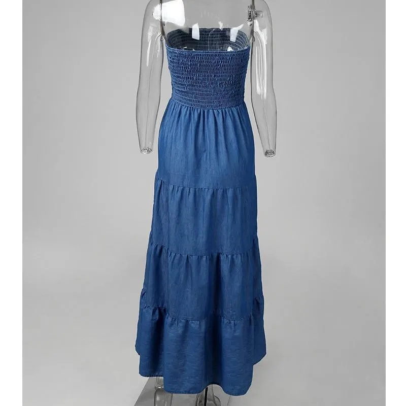 Strapless Maxi Denim Dress