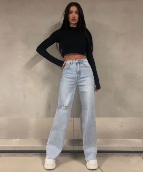 Stretch Wide Leg Jeans Noria Hellblau