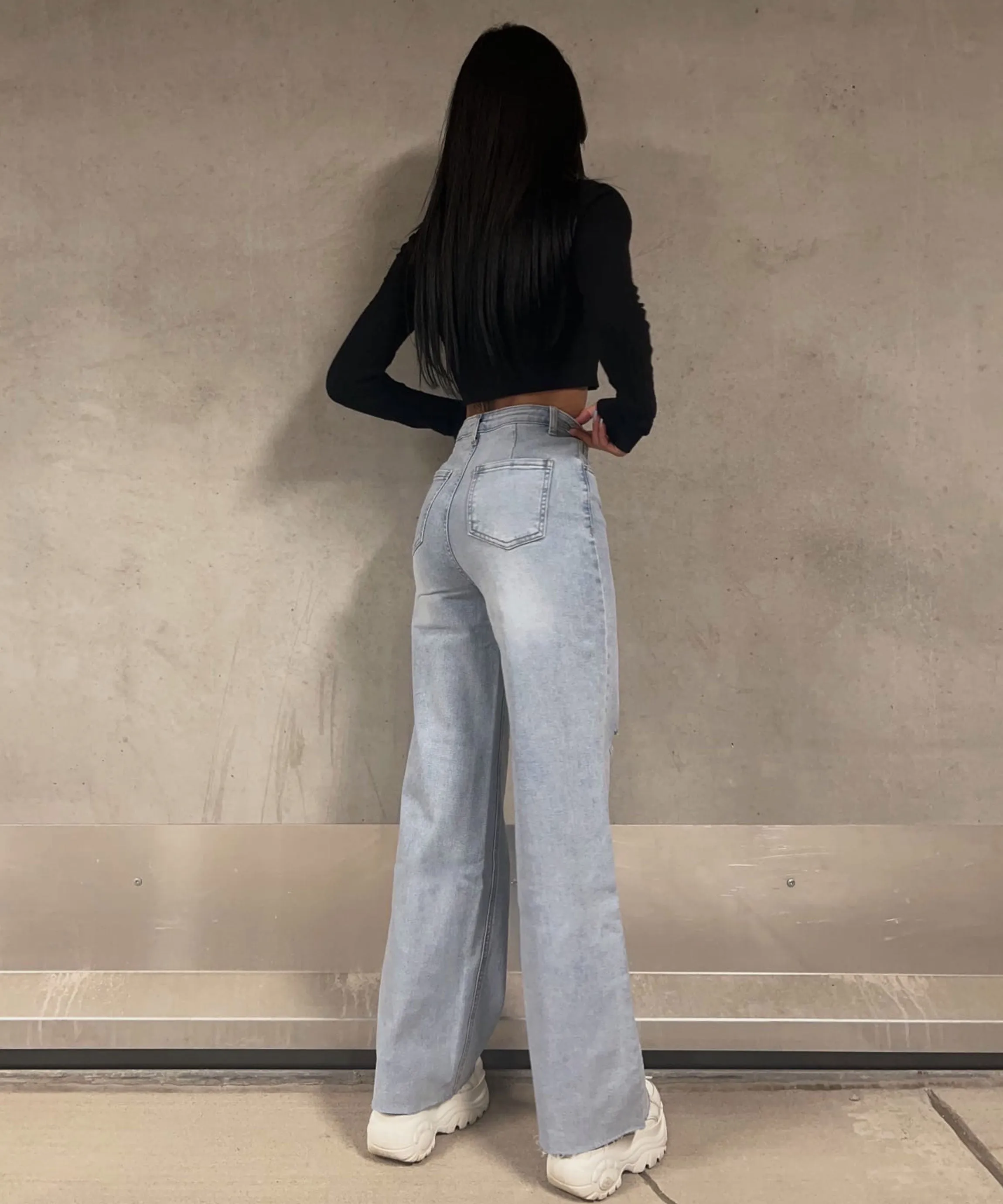 Stretch Wide Leg Jeans Noria Hellblau