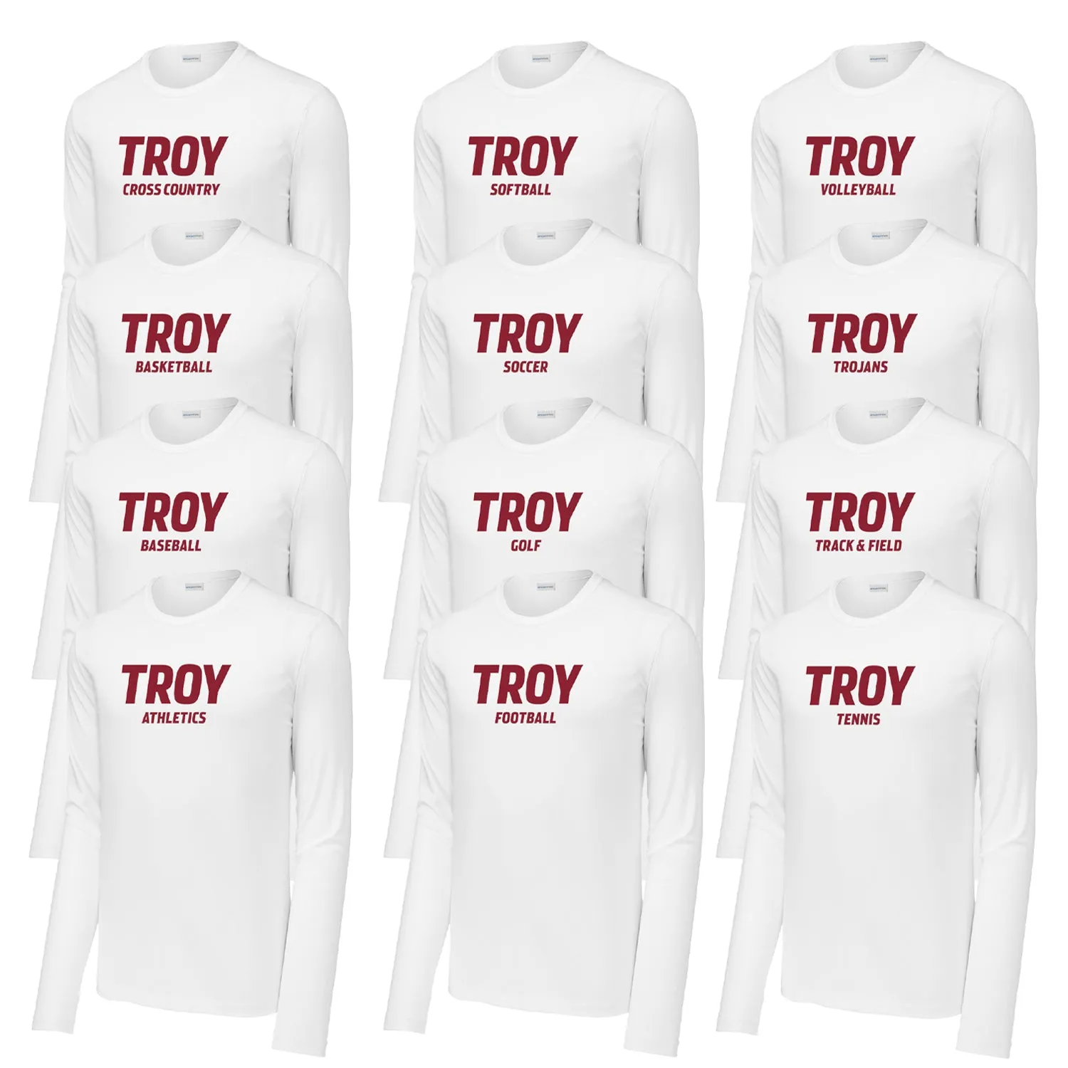 Troy University Sports Performance Long Sleeve T-Shirt - Choice of Sport - White