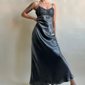 Vintage 90s silver beaded formal dress (L)