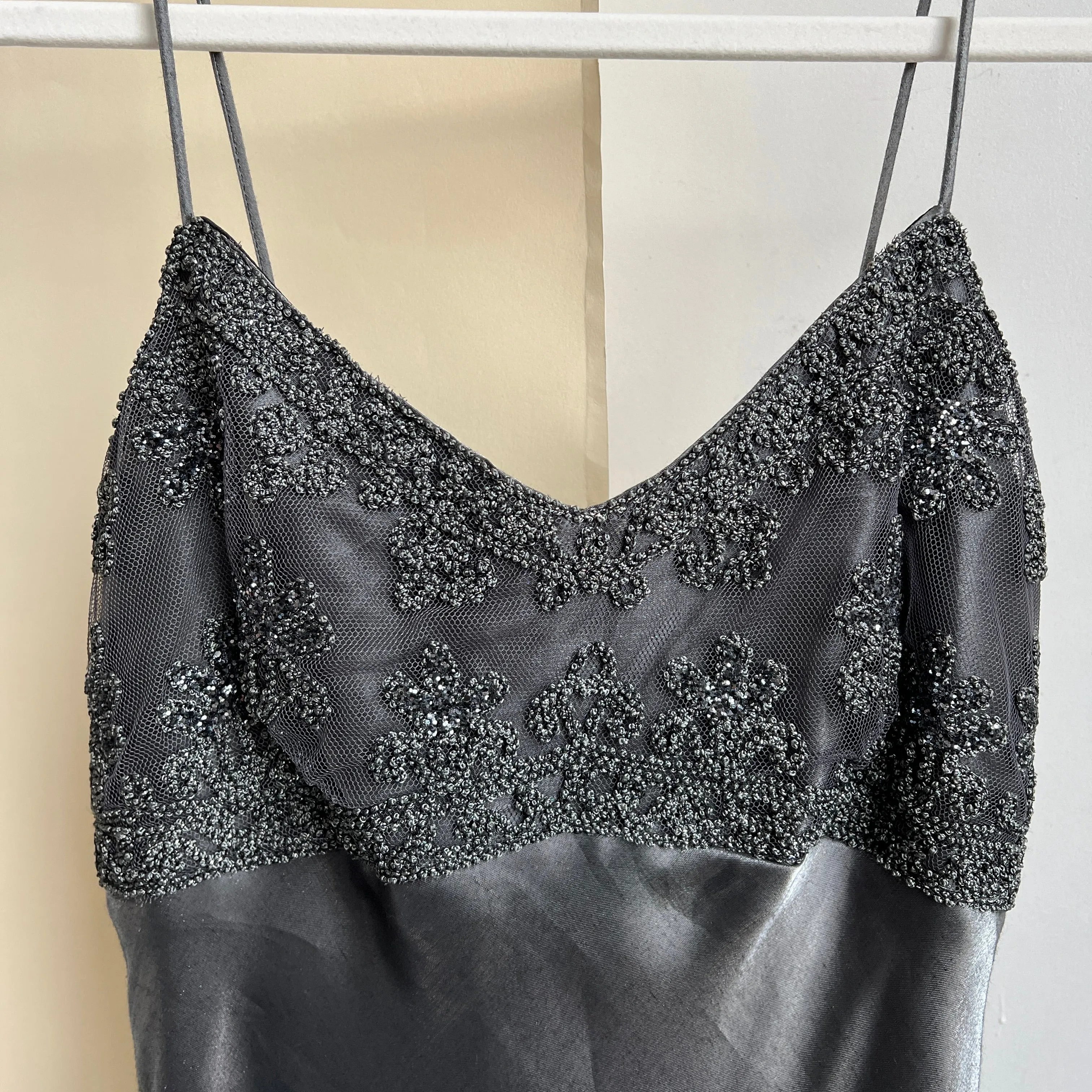 Vintage 90s silver beaded formal dress (L)