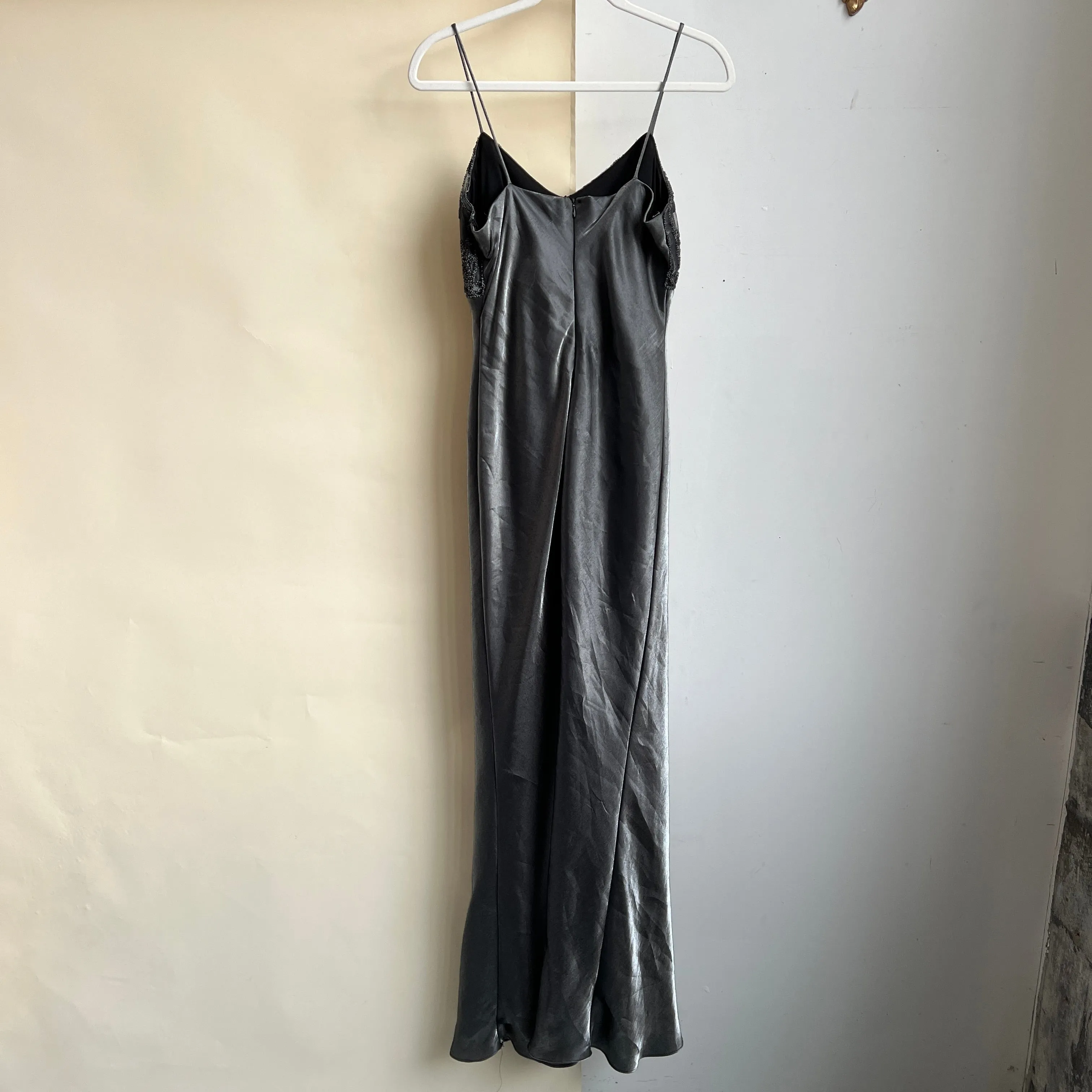 Vintage 90s silver beaded formal dress (L)