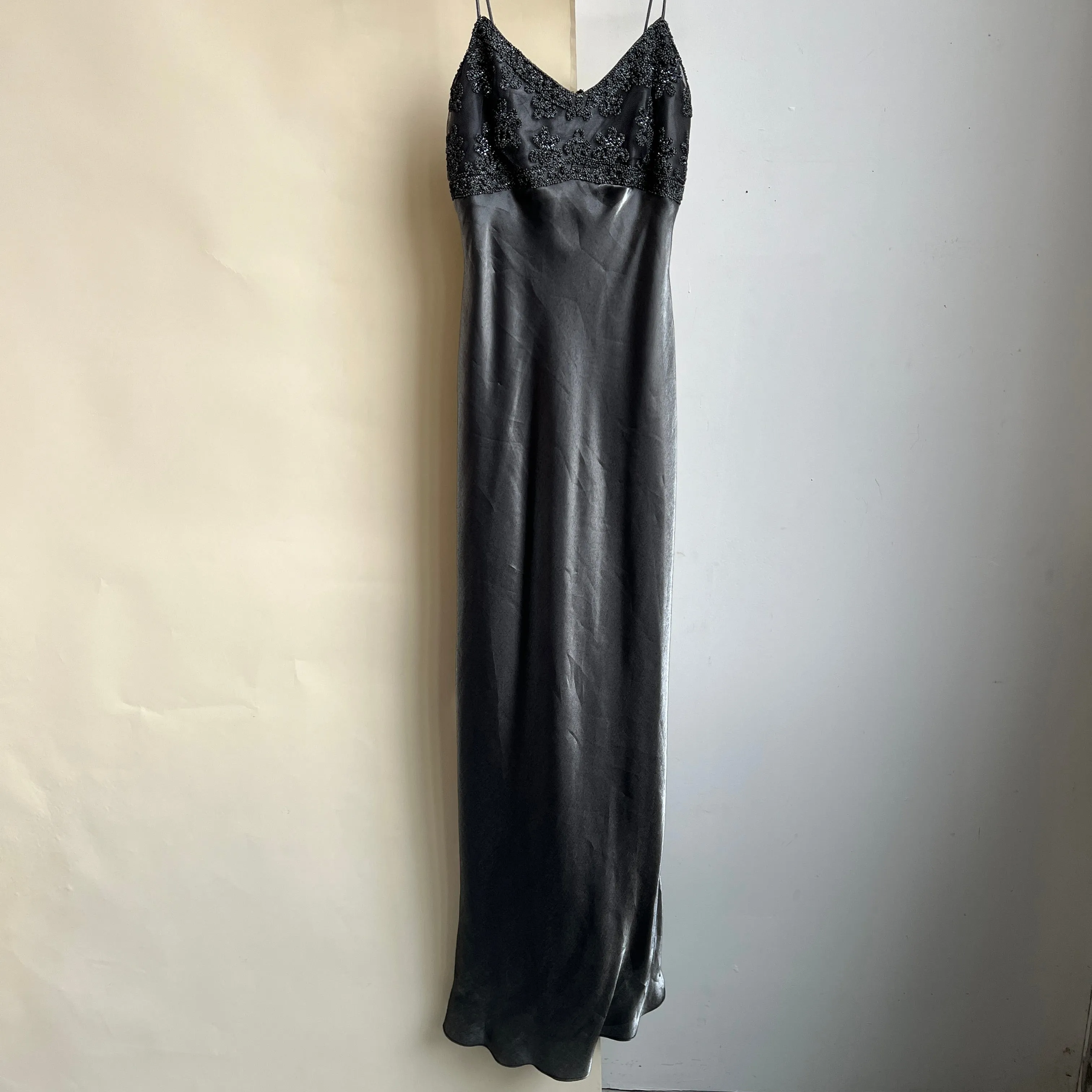 Vintage 90s silver beaded formal dress (L)