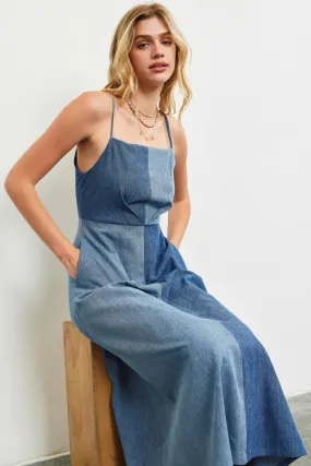 Washed Denim Strap Midi Dress with Pockets | SeaJay's Boutique