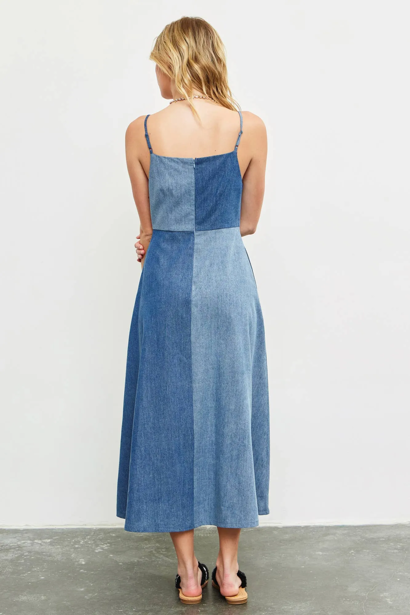 Washed Denim Strap Midi Dress with Pockets | SeaJay's Boutique