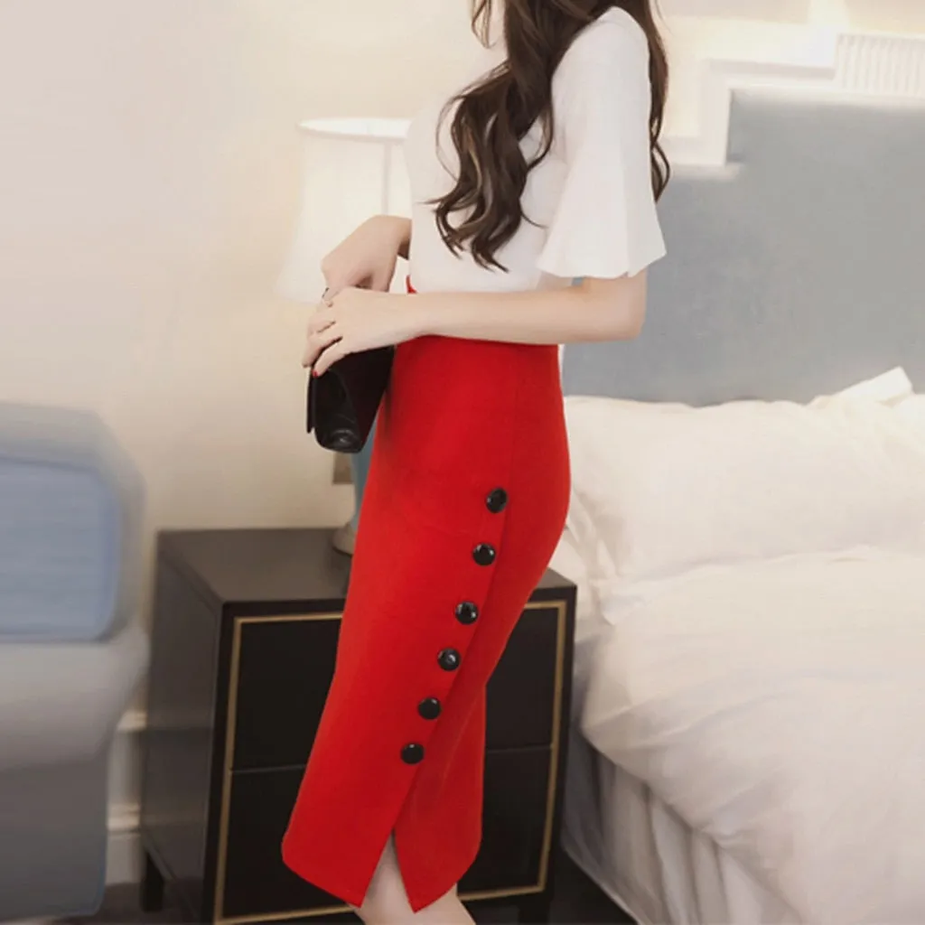 Womail Skirt Women Summer Sexy Casual Pencil Skirt Ladies High Waisted Button Office Skirt Multiple Size NEW 2019 dropship M28