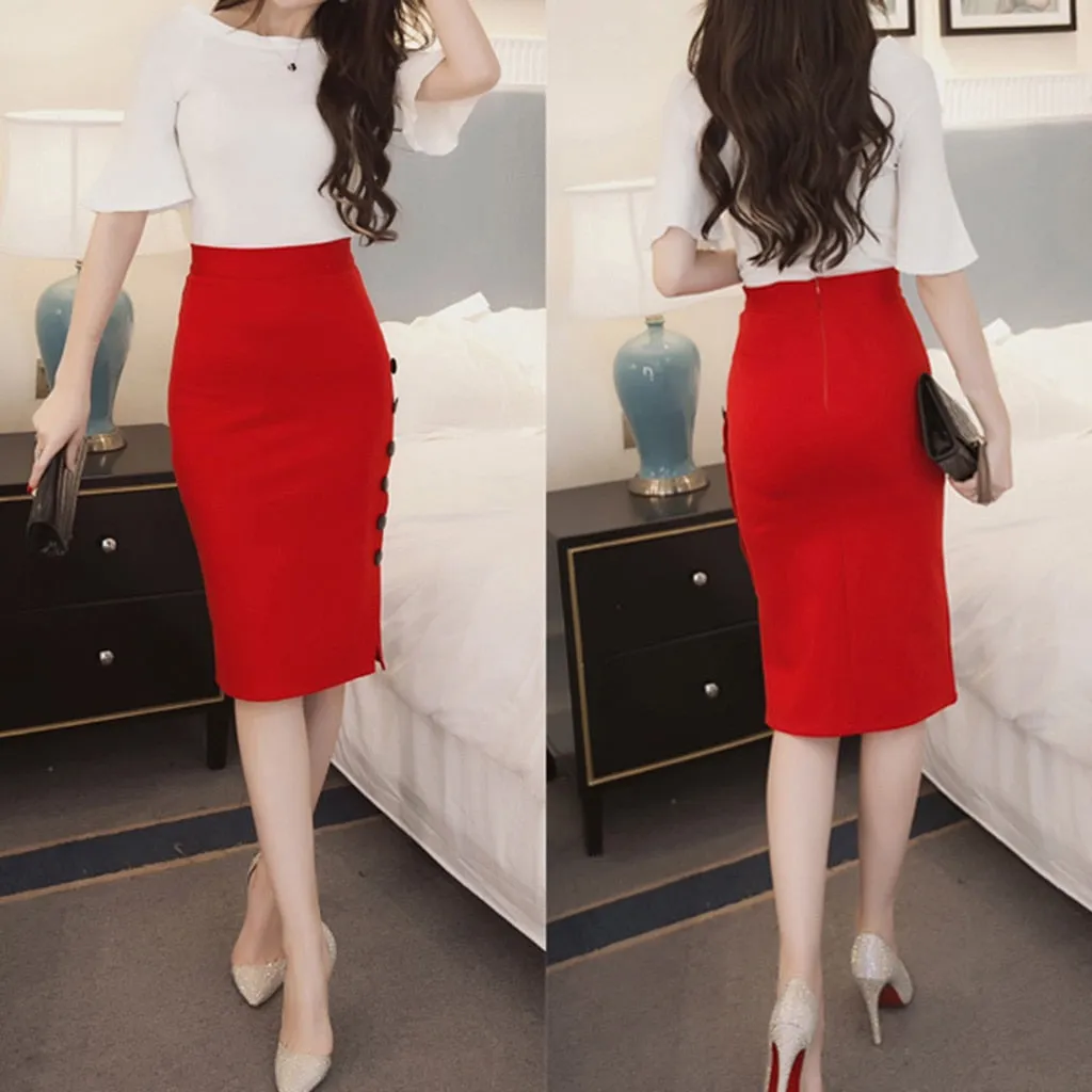 Womail Skirt Women Summer Sexy Casual Pencil Skirt Ladies High Waisted Button Office Skirt Multiple Size NEW 2019 dropship M28