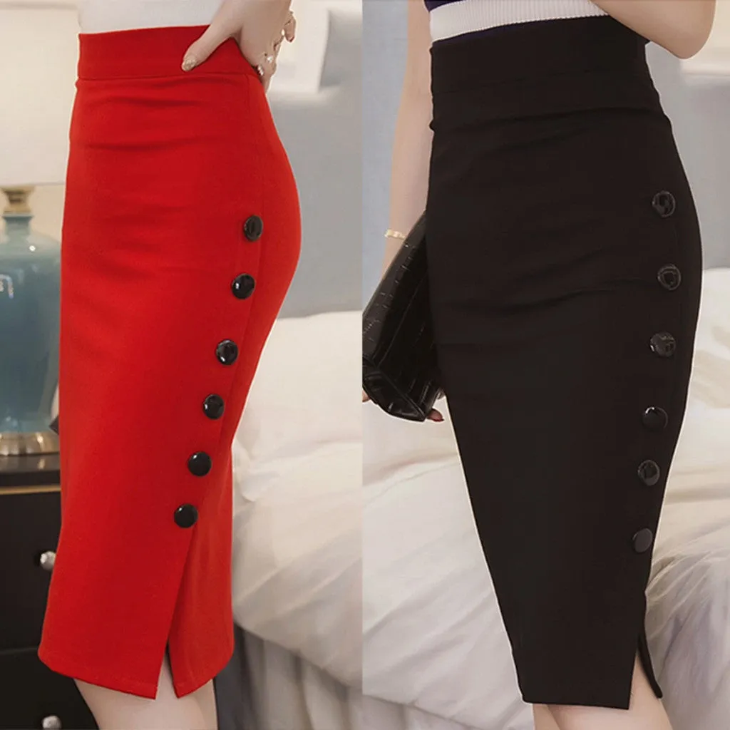 Womail Skirt Women Summer Sexy Casual Pencil Skirt Ladies High Waisted Button Office Skirt Multiple Size NEW 2019 dropship M28
