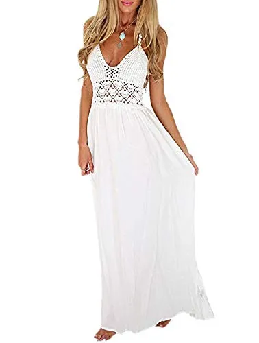Women's Beach Crochet Backless Bohemian Halter Maxi Long Dress