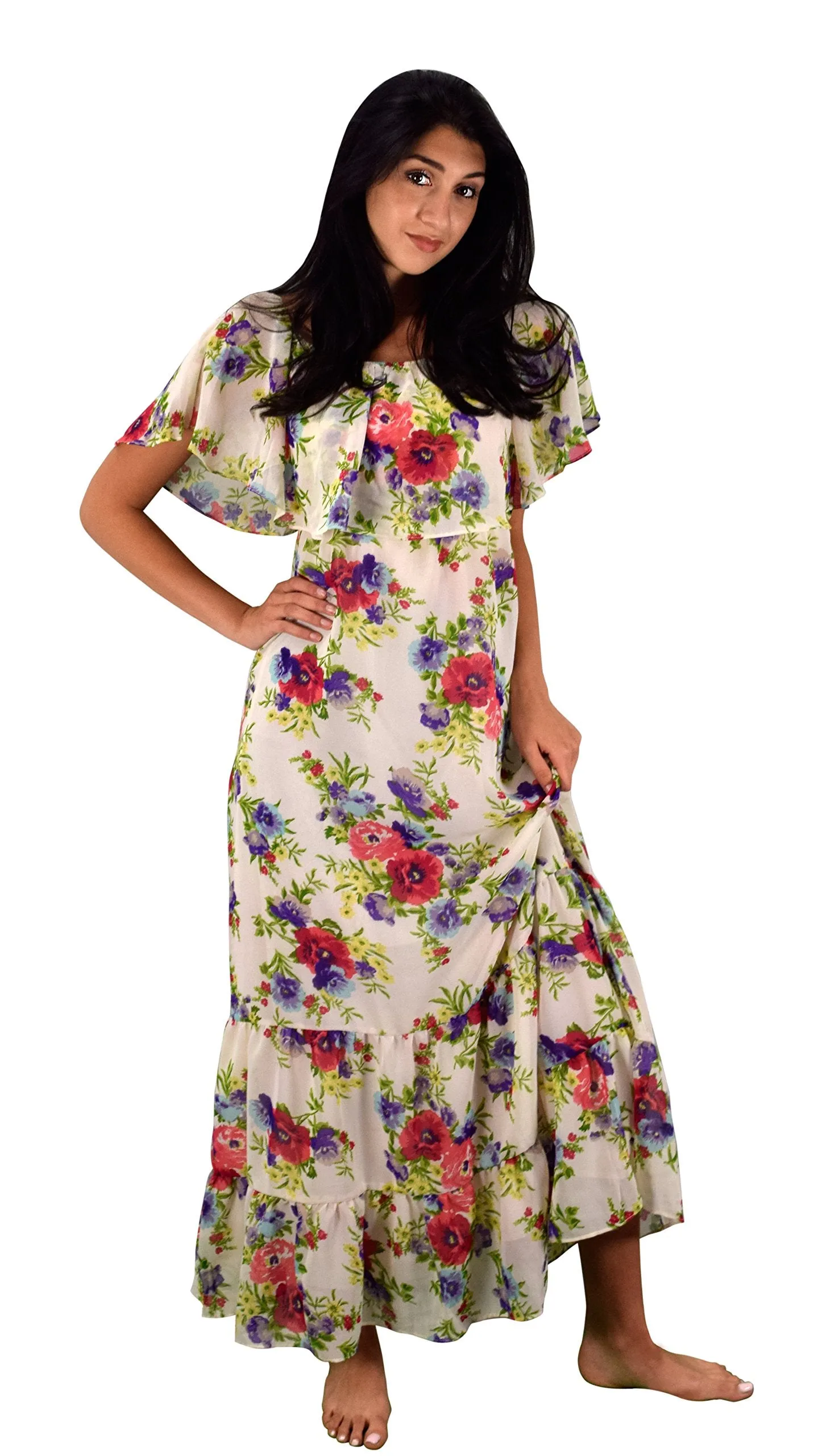 Womens Summer Gypsy Bohemian Vintage Floral Long Maxi Dress